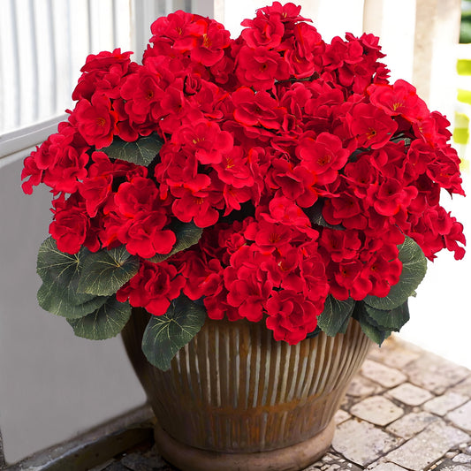 Scidweet 5 Pcs 18'' Artificial Geraniums Silk Flowers Plants Home Outdoor Decor Garden Ruby Red