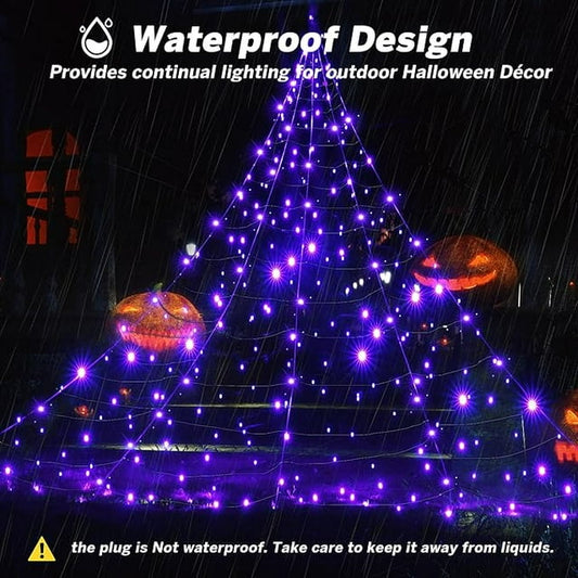Scidweet 500 LEDs Giant Spider Web Lights, 16.4ft x 15.75ft Lighted Spider Web with 8 Modes, Waterproof for Yard Porch Halloween Decorations (Purple, White)