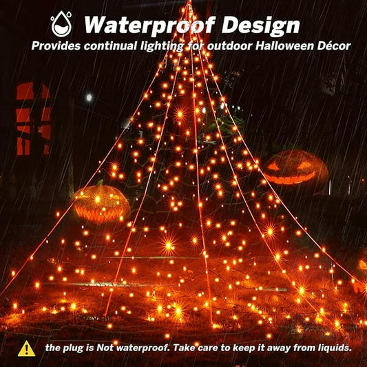 Scidweet 500 LEDs Giant Spider Web Lights, 16.4ft x 15.75ft Lighted Spider Web Sturdy Wire with 8 Modes Waterproof for Yard Lawn Halloween Decorations (Orange)
