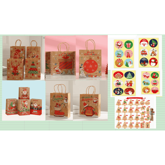Scidweet 54 Pcs Christmas Gift Bags, Christmas Paper Bags with Handle, Goodie Bags for Holiday Presents Xmas Party Favors