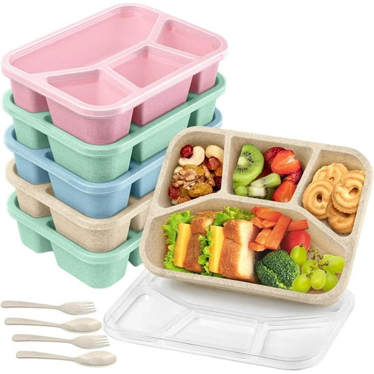 Scidweet 6 Pack Bento Lunch Box, 4-Compartmen Reusable Lunch Containers, Food Containers Box with Lids for School Work and Travel Meal Prep