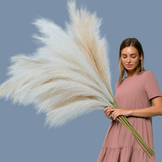 Scidweet 8Pcs 97cm Faux Pampas Grass Tall Artificial Pampas for Home Floral Boho Decor Wedding Decorations Cloth Beige Taupe