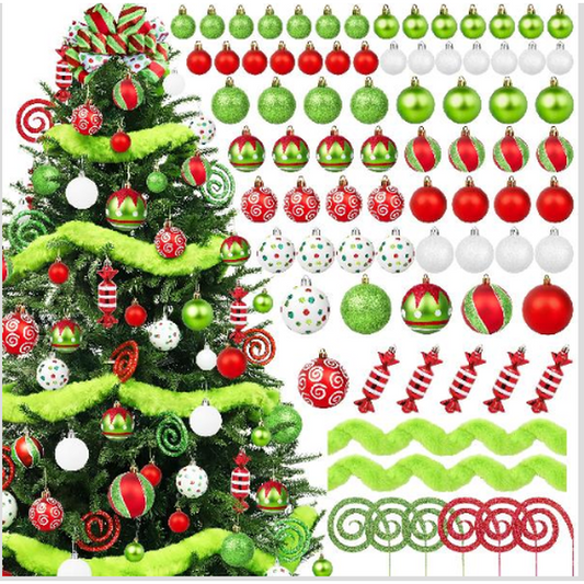 Scidweet 92 Pcs Christmas Tree Decorations Set, Christmas Tree Ball Candy Ornaments Xmas Garland for Indoor Outdoor Holiday Party Xmas Home Decor