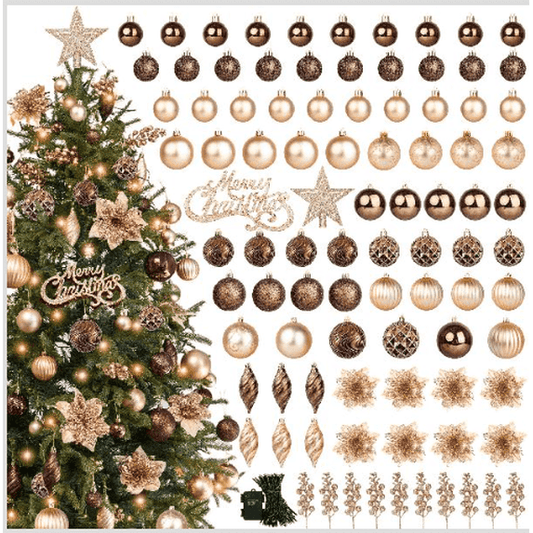 Scidweet 95 Pcs Christmas Ornaments Set, Christmas Ball Decorations Xmas Poinsettia Flowers for Indoor Outdoor Holiday Party Home Decor