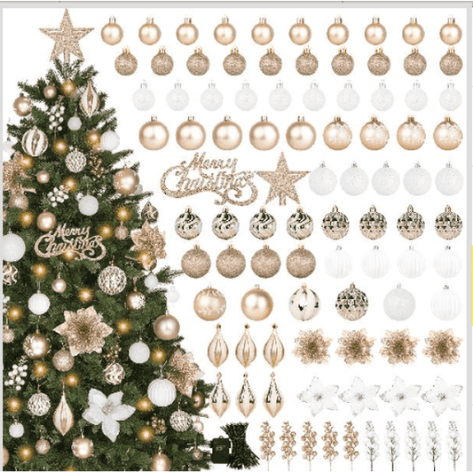 Scidweet 95 Pcs Christmas Ornaments Set, Christmas Poinsettia Flowers LED Decorations for Indoor Outdoor Holiday Party Home Xmas Decor