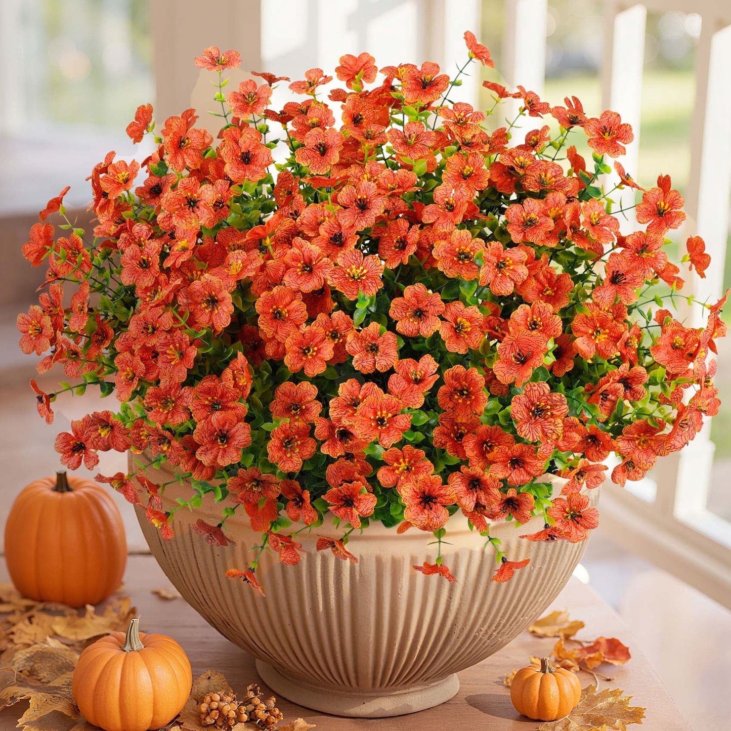 Scidweet Artificial Fake Fall Plants Flowers for Outdoor Outside, 12 Bundles Faux Autumn Orange Silk Mums UV Resistant Look Real for Planter Porch Patio Garden Decoration