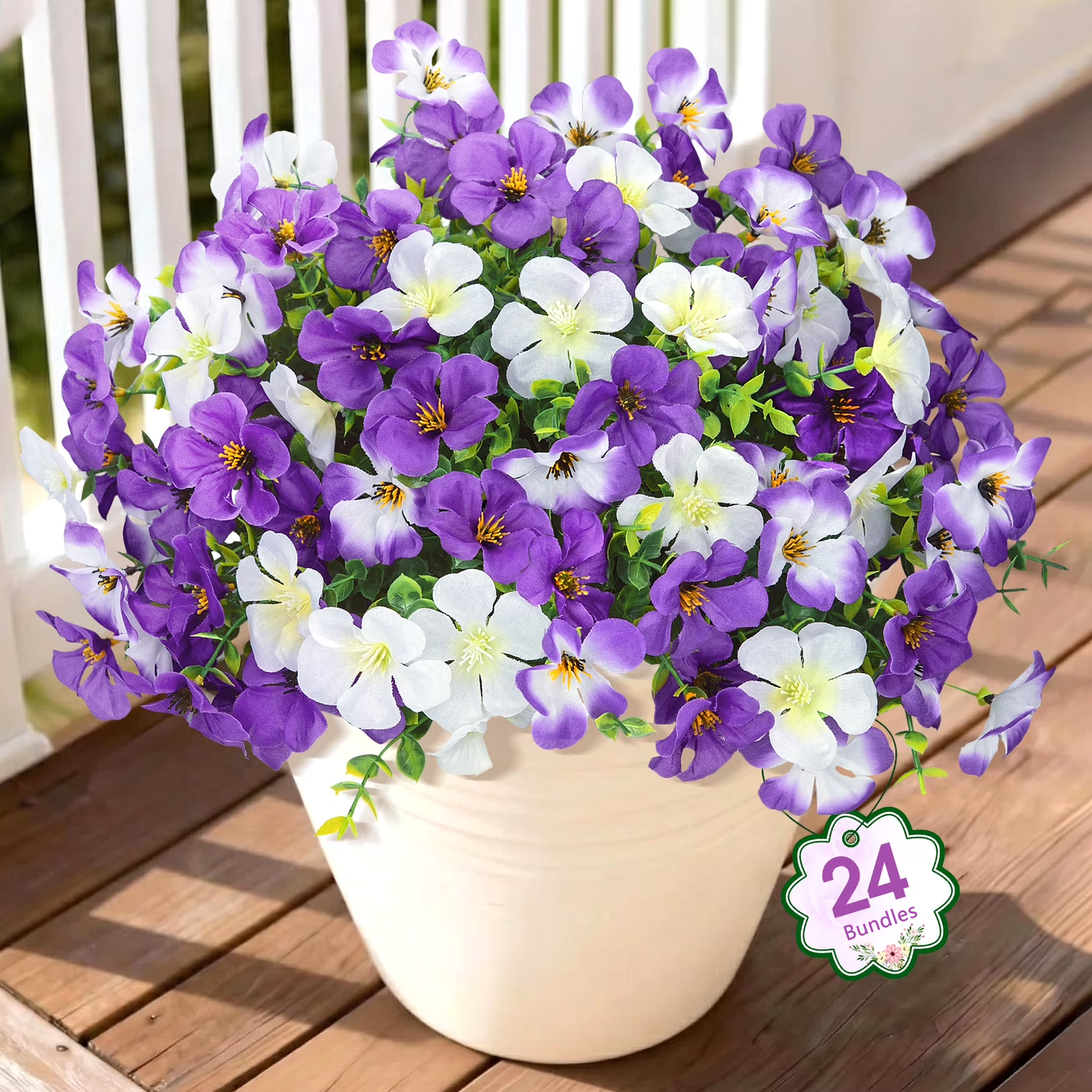 Scidweet 24 Bundles Artificial Geranium Flowers for Outdoors, Faux Silk Flowers Plants for Spring Summer Garden Patio Home Decoration, Mixcolor