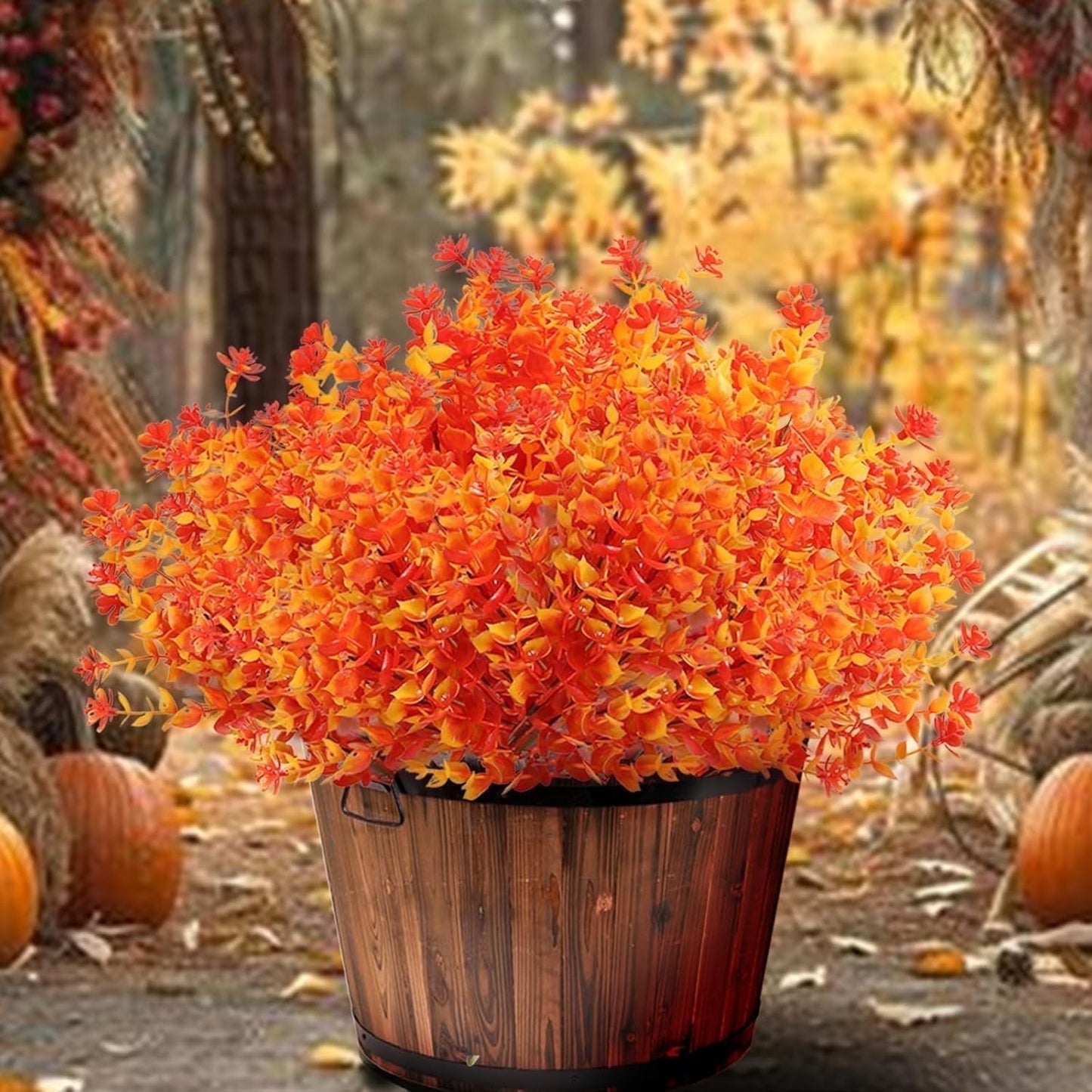 12 Bundles Artificial Fall Flowers for Outdoors, Artificial Plants UV Resistant Fall Fake Mums Plants for Outside Halloween Christmas Porch Decoration