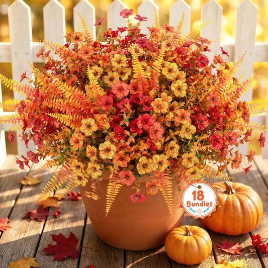 Scidweet Artificial Fall Flowers Outdoors, 18 Bundles Autumn Faux Fake Silk Flowers Fall Decorations for Home Garden, MultiColor