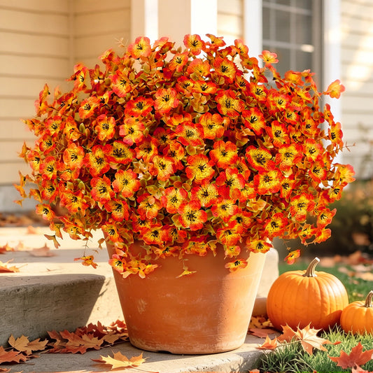 Scidweet Artificial Fall Flowers Outdoors, 24 Bundles Autumn Fake Faux Silk flowers Plants Fall Decorations for Home Outdoor Garden Balcony Yard Front Porch Indoor Decor