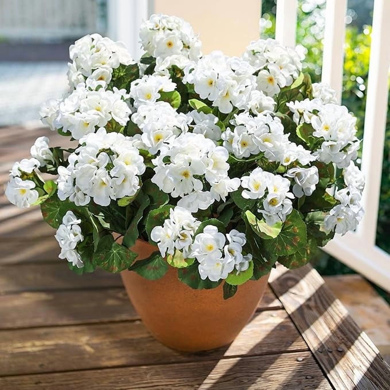 Scidweet Artificial Flowers, 6 Pcs 21'' Geraniums Fake Flowers Faux Plants for Summer Indoor Outdoor Home Table Garden Decoration, White