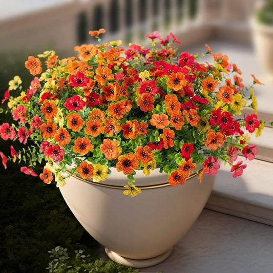 Scidweet Artificial Flowers for Outdoor, 12 Bundles Fake Silk Flowers Faux Plants for Fall Outside Indoor Outdoor Home Decor (Yellow, Orange, Red)