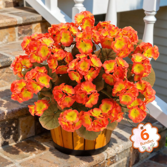 Scidweet Artificial Geraniums Fall Flowers, 6 Bundles Fake Faux Silk Geraniums Flowers Indoor Outdoor Fall Decorations for Home Garden Porch Patio Yard Autumn Decor