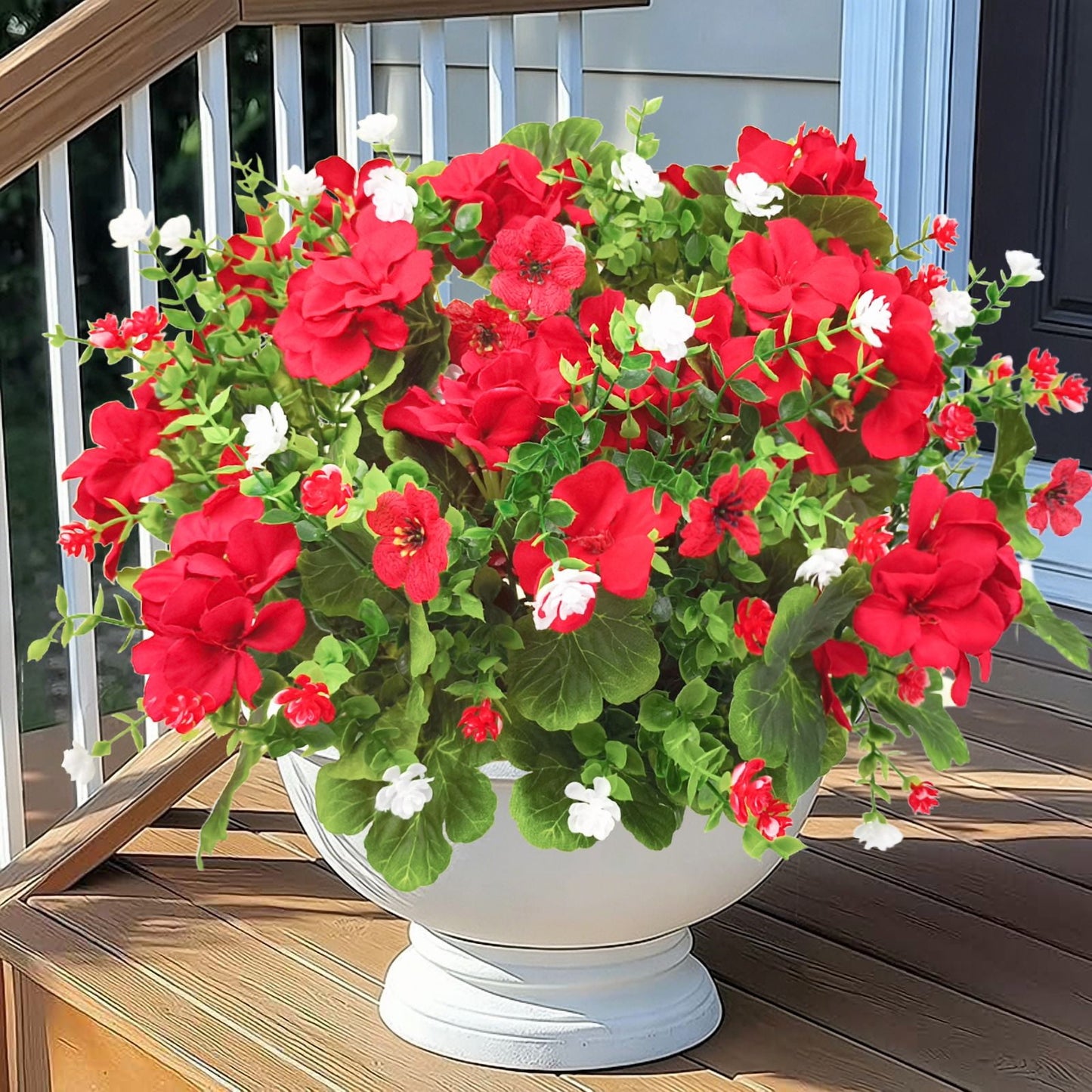 Scidweeet Artificial Geraniums Flowers for Outdoors, 10 Bundles Mixed Faux Silk Flowers Fake Plastic Flowers for Spring Summer Indoor Table Patio Garden Porch decor