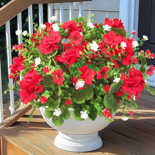 Scidweeet Artificial Geraniums Flowers for Outdoors, 10 Bundles Mixed Faux Silk Flowers Fake Plastic Flowers for Spring Summer Indoor Table Patio Garden Porch decor