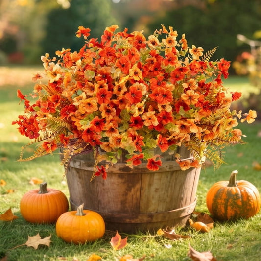 Scidweet Artificial Outdoor Plants Romantic Small Wildflowers, 18 Bundles Fake Silk Realistic Flowers, Beautiful Decoration for Outdoor Party Celebration, Orange and Yellow