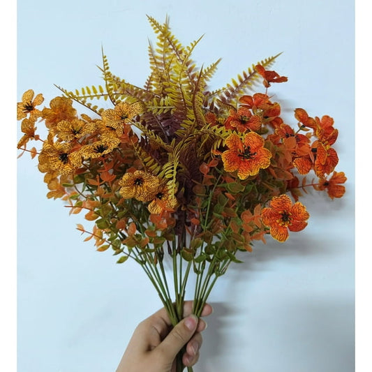 Scidweet Artificial Outdoor Plants Romantic Small Wildflowers, 18 Bundles Fake Silk Realistic Flowers, Beautiful Decoration for Outdoor Party Celebration, Orange and Yellow
