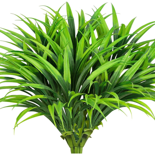 Scidweet Artificial Plants Outdoor, 16 Bundles Fake Faux Grass Plastic Plants Spring Summer for Home Patio Garden Porch Yard Decor, Green