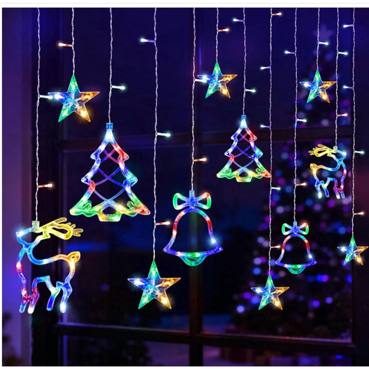 Scidweet Christmas Decorations, 11.5FT Plug-in Curtain Lights Colorful Hanging Lights for Indoor Outdoor Christmas Decor