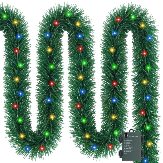 Scidweet Christmas Garland with 60 Lights, 19.69 ft Artificial Green Garland Mantle Garland for Outdoor Indoor Christmas Tree Decorations