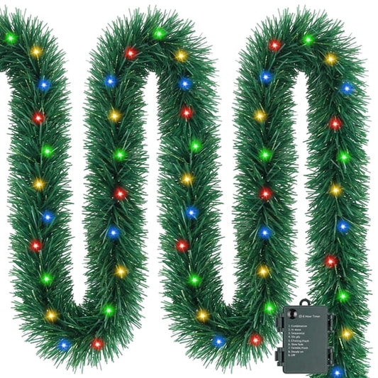 Scidweet Christmas Garland with 60 Lights, 19.69 ft Artificial Green Garland Mantle Garland for Outdoor Indoor Christmas Tree Decorations