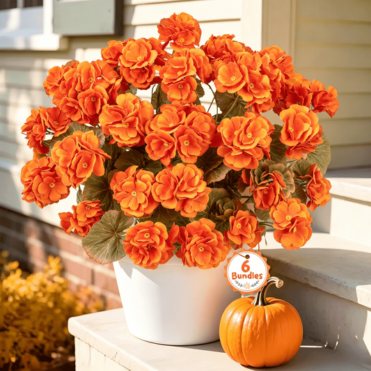 Scidweet Fake Geraniums Fall Flowers, 6 Bundles Artificial Faux Silk Geraniums Flowers Fall Decorations for Home Garden Porch Patio Yard Autumn Decor, Orange