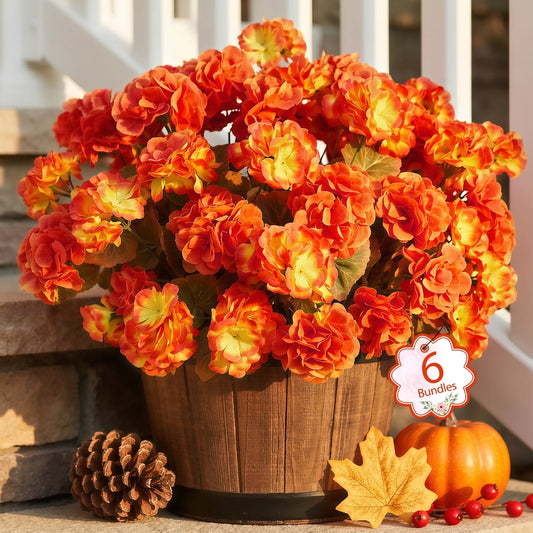 Scidweet Fall Artificial Geraniums Flowers, 6 Bundles Faux Silk Geraniums Flowers Indoor Outdoor Fall Decorations for Home Garden Patio Yard Autumn Decor, Mixcolor
