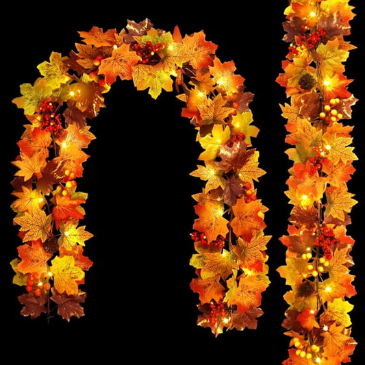 Scidweet 2 Pack Fall Maple Leaves Garlands, 12 Ft 60 LED String Lights Fall Decorations for Home Party Thanksgiving Table Autumn Garland Decor
