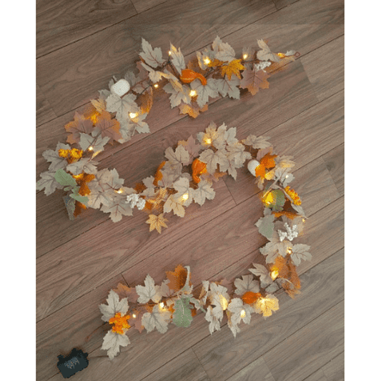 Scidweet Fall Maple Leaves Garlands, 9 FT 40 LED String Lights Fall Decorations for Home Party Thanksgiving Table Porch Autumn Garlands Decor