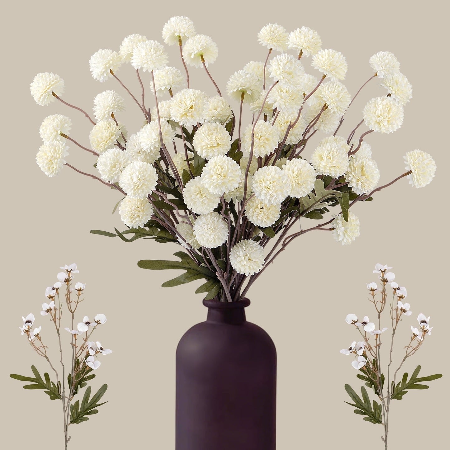Scidweet Faux Flower, 12 Branches Artificial Fake Chrysanthemum &Sumei Flowers Indoor Decor for Home Room Table, White