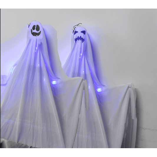 Scidweet Halloween Hanging Light up Ghost with Spooky LED Light, 47” Halloween Hanging Ghost Decoration for Front Yard Patio Lawn Garden Party Decor Indoor Outdoor, Blue Light