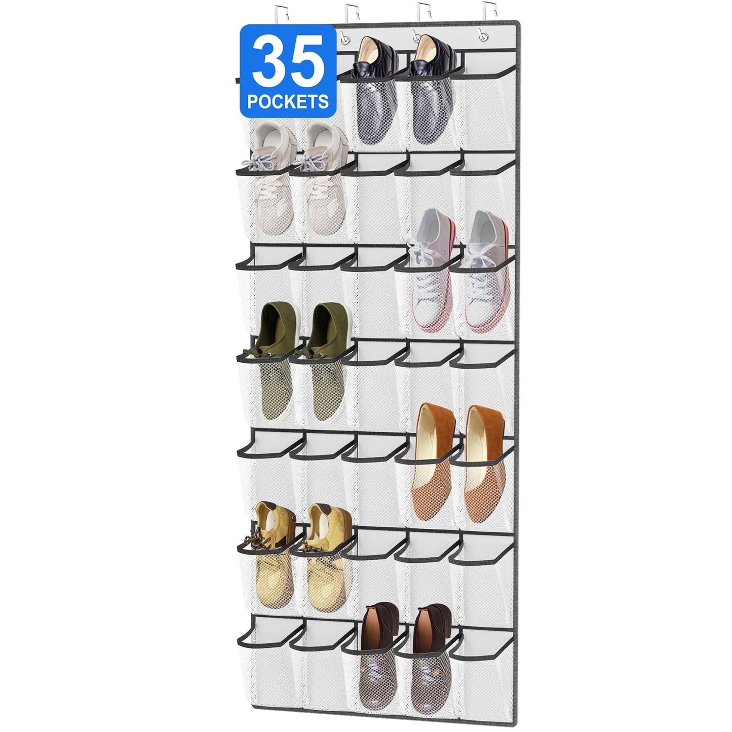 Scidweet Over The Door Shoe Organizer, 35 Large Breathable Mesh Pockets Hanging Storage Holder Shoe Rack Closet Organizer, White