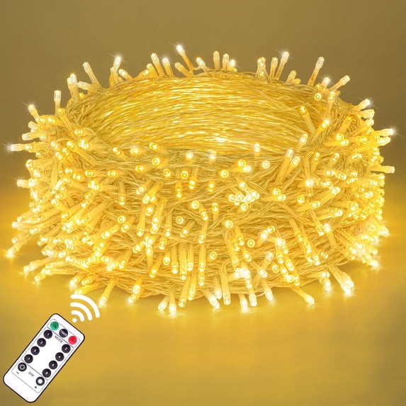 Scidweet String Lights Outdoor, 196FT 600 LED Indoor Fairy Lights Christmas Tree Lights with Remote for Room Holiday Wedding Decorations, Warm Yellow