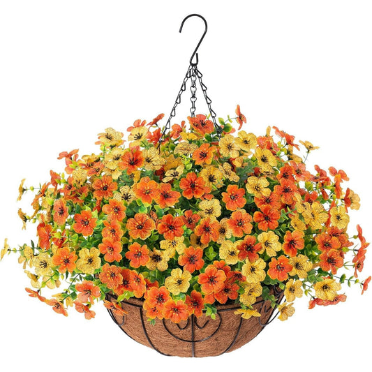 Scidweet artificial flowers, 12 bundles of mixed color butterfly orchids hanging flowers with Coconut Lining baskets for doors, gardens, and balconies decoration
