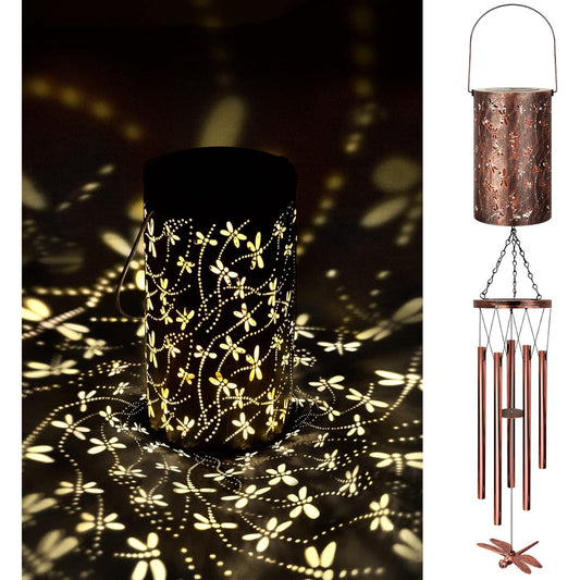 Solar Wind Chimes for Outside Dragonfly Solar Lantern Garden Decor,Christmas Gifts for Mom Wind Chimes Outdoor