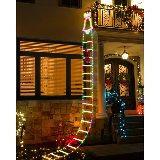 Upgraded 9.5ft LED Christmas Lights Christmas Decorative Ladder Lights with Santa Claus, Christmas Decorations Lights for Indoor Outdoor (Multicolor)