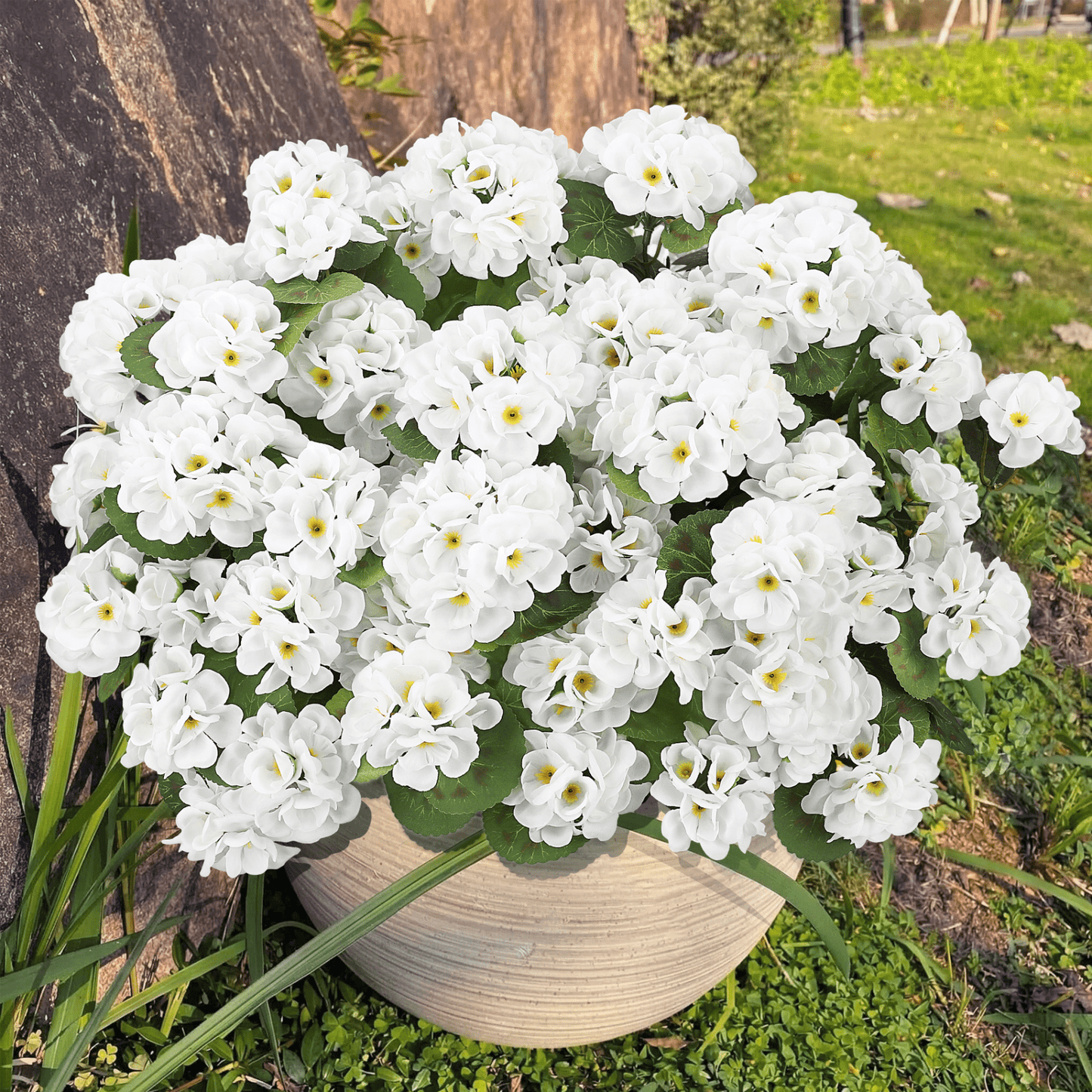 Scidweet Artificial Flowers, 6 Pcs 21'' Geraniums Fake Flowers Faux Plants for Summer Indoor Outdoor Home Table Garden Decoration, White