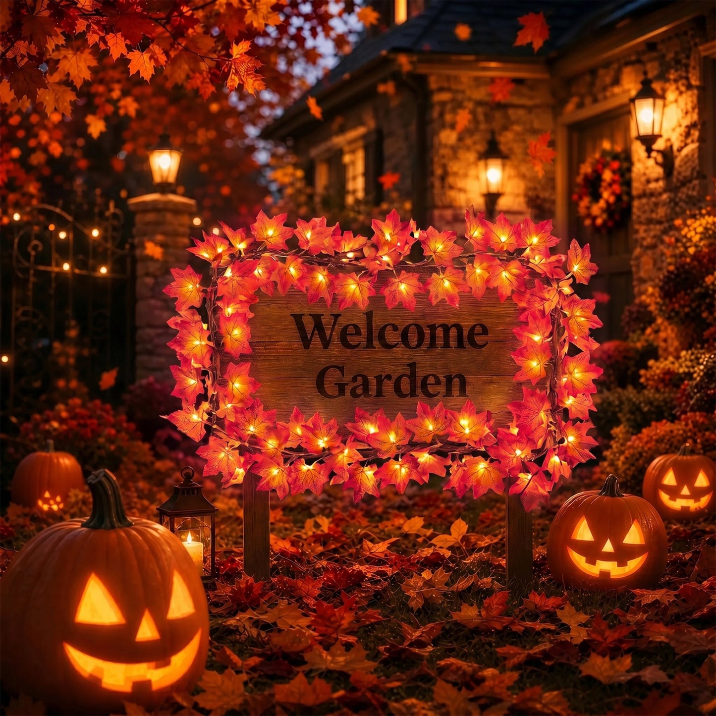Scidweet 6 Pack Fall Maple Leaves Garlands, 60FT 120 LED Fake Autumn Garland String Lights Indoor Outdoor Fall Decorations for Home Thanksgiving Patio Party Home Decor, Orange