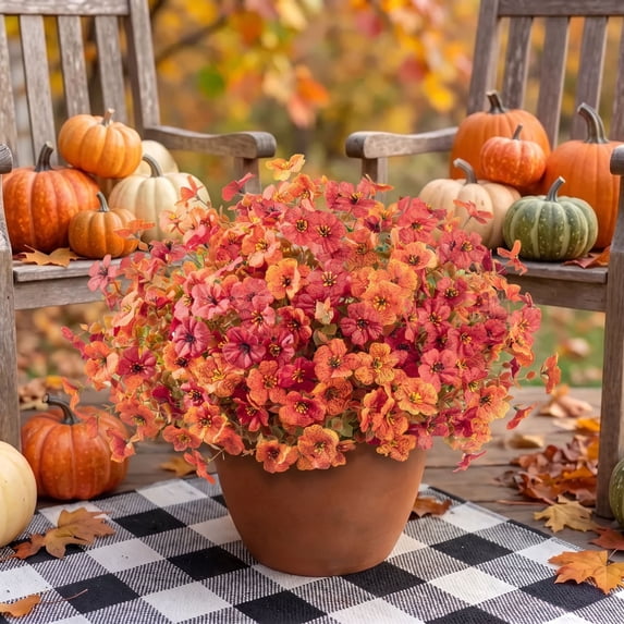 Scidweet Fall Artificial Flowers for Outdoor, 12 Bundles Autumn Faux Fake Silk Flowers Plants Fall Decorations for Outside Home Planter Porch Patio Yard Garden Decor