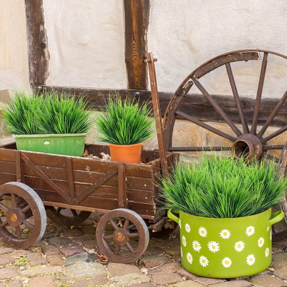 Scidweet Artificial Plants Outdoors, 20 Bundles Fake Faux Greenery Grass Plants for Spring Summer Patio Garden Porch Yard Window Box Home Decor, Green