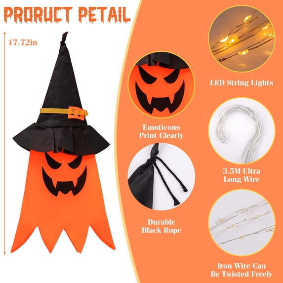 Scidweet Halloween Decorations Indoor Outdoor, 5 Pcs Halloween Lighted Glowing Ghost Witch Hat Ornaments Gifts for Home Garden Yard Party Decor, Orange