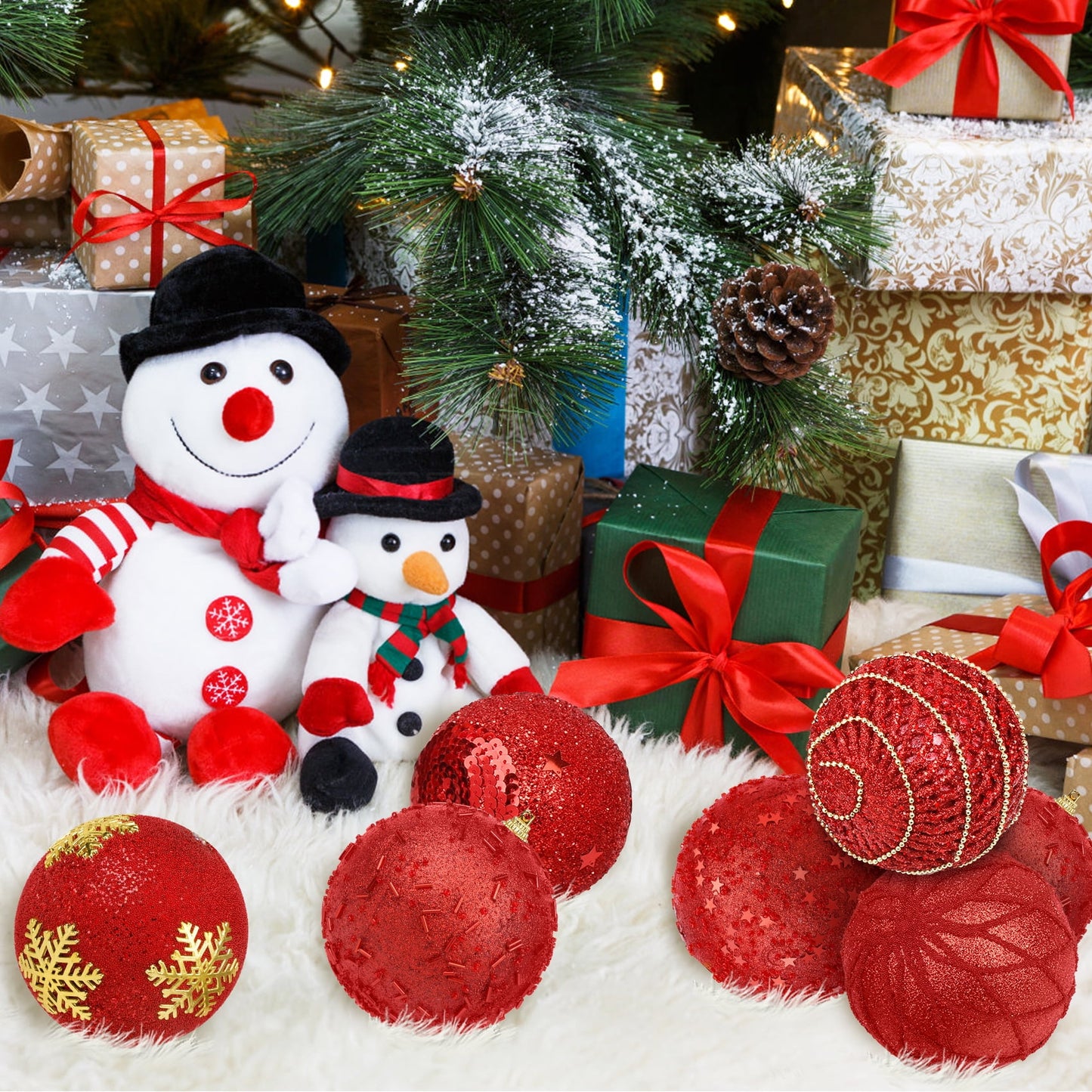 Scidweet Christmas Balls Ornaments, 6 Pcs 4" Hanging Balls Christmas Tree Decorations Sets Xmas Ornaments for Indoor Outdoor Holiday Party Xmas Home Decor, Red