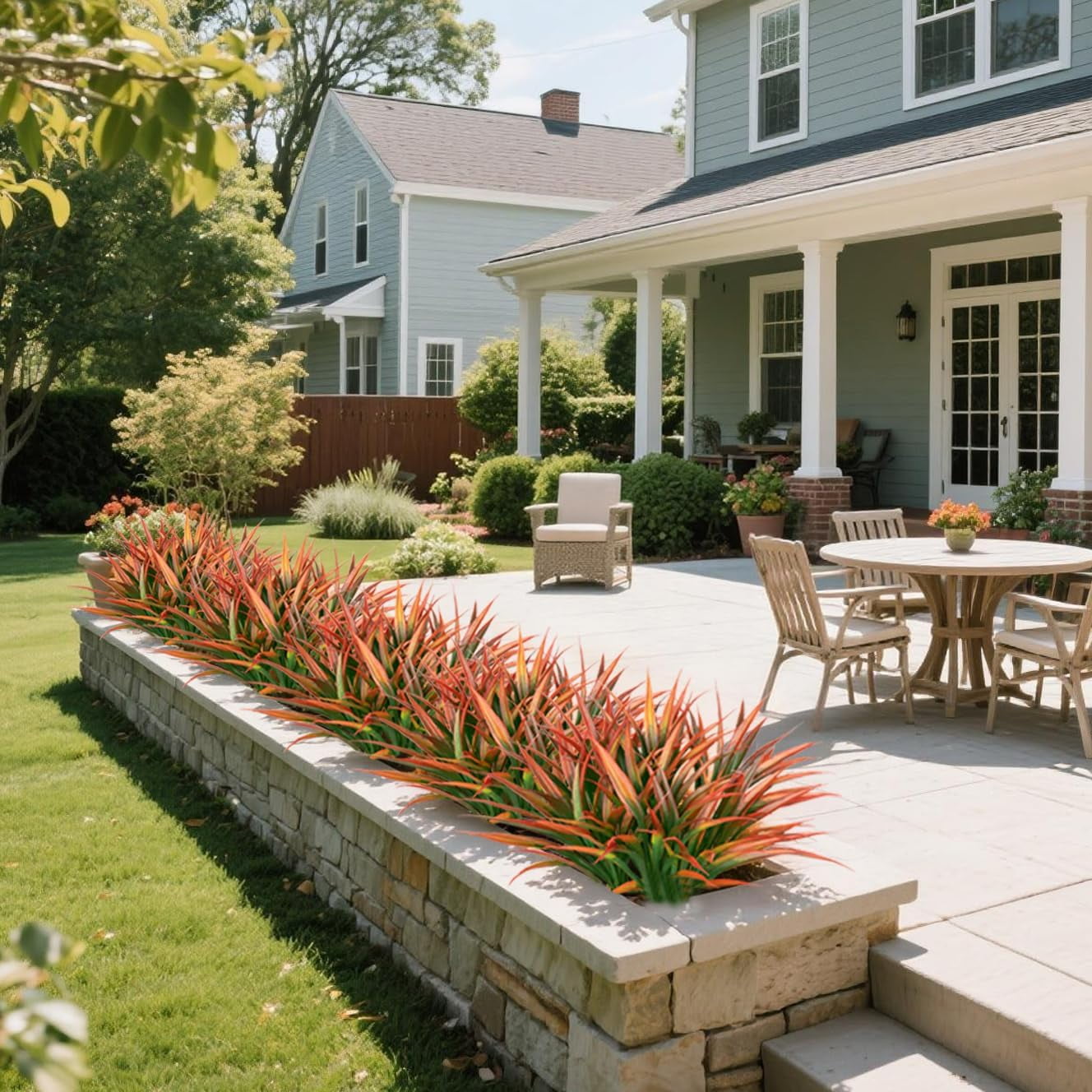 Scidweet Artificial Plants Outdoor, 16 Bundles Fake Grass Faux Plastic Plants Spring Summer for Home Garden Porch Decor, Orange Red