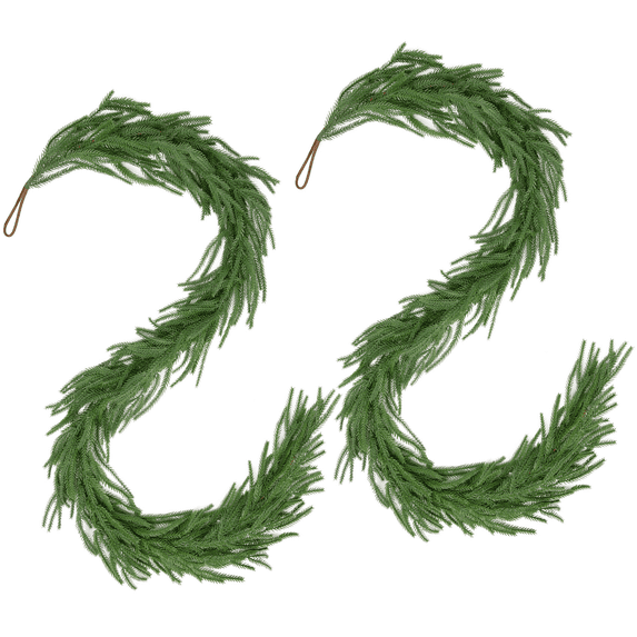 Scidweet 2 Pcs Christmas Garlands Decorations, 12 ft Real Touch Artificial Norfolk Pine Christmas Greenery Garlands for Table Mantle Fireplace Holiday Indoor Outdoor Xmas Decor