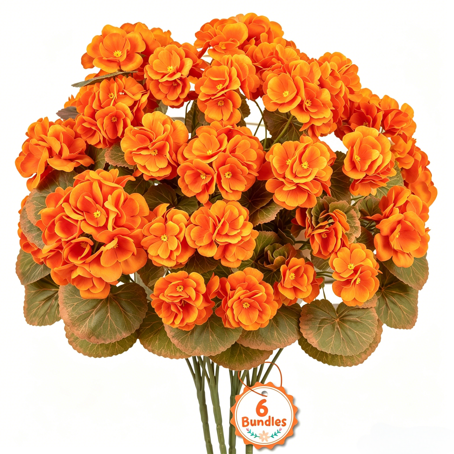 Scidweet Fake Geraniums Fall Flowers, 6 Bundles Artificial Faux Silk Geraniums Flowers Fall Decorations for Home Garden Porch Patio Yard Autumn Decor, Orange