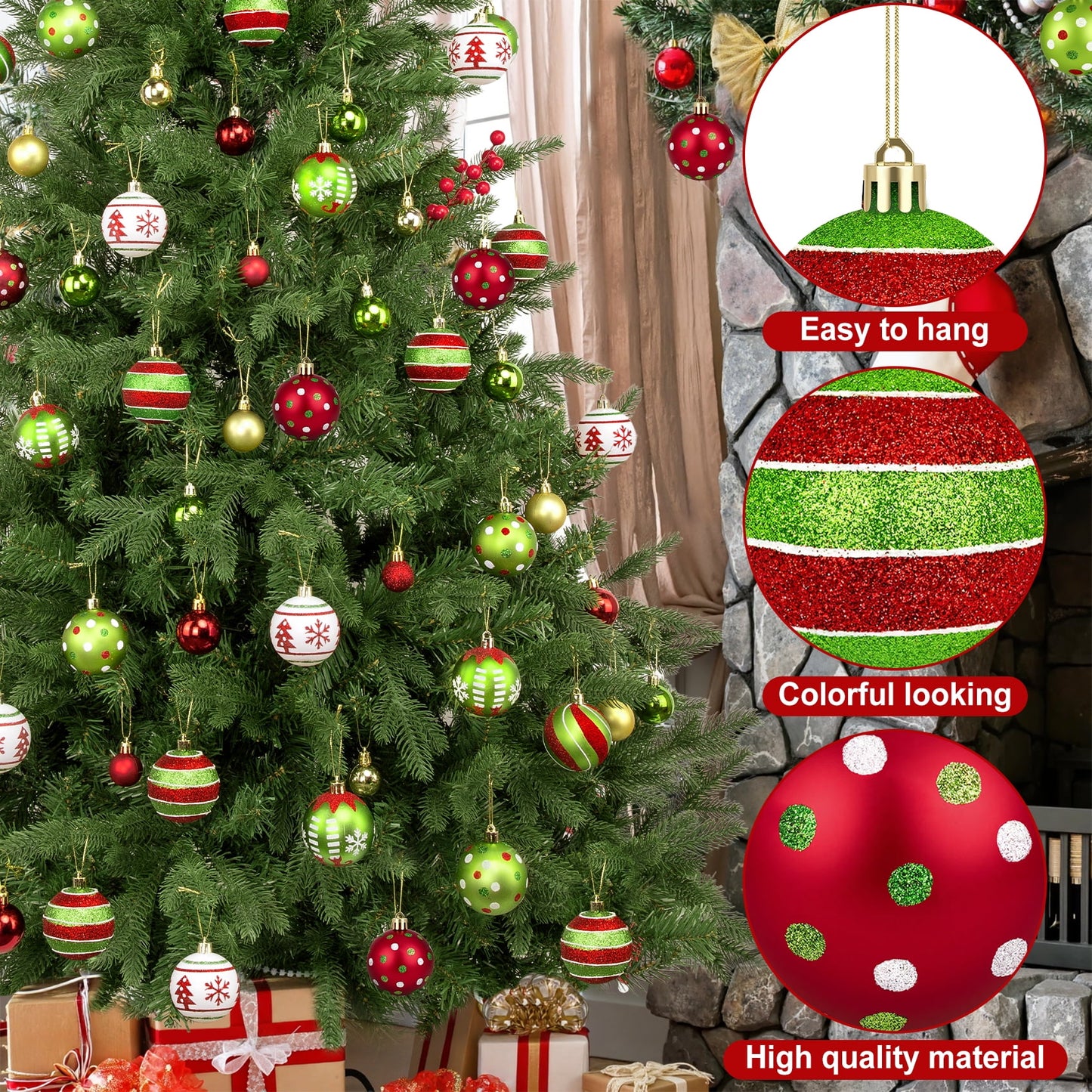 Scidweet Christmas Balls Ornaments, 18 Pcs 2.36" Hanging Balls Christmas Tree Decorations Sets Xmas Ornaments for Indoor Outdoor Holiday Party Xmas Home Decor, Multicolor