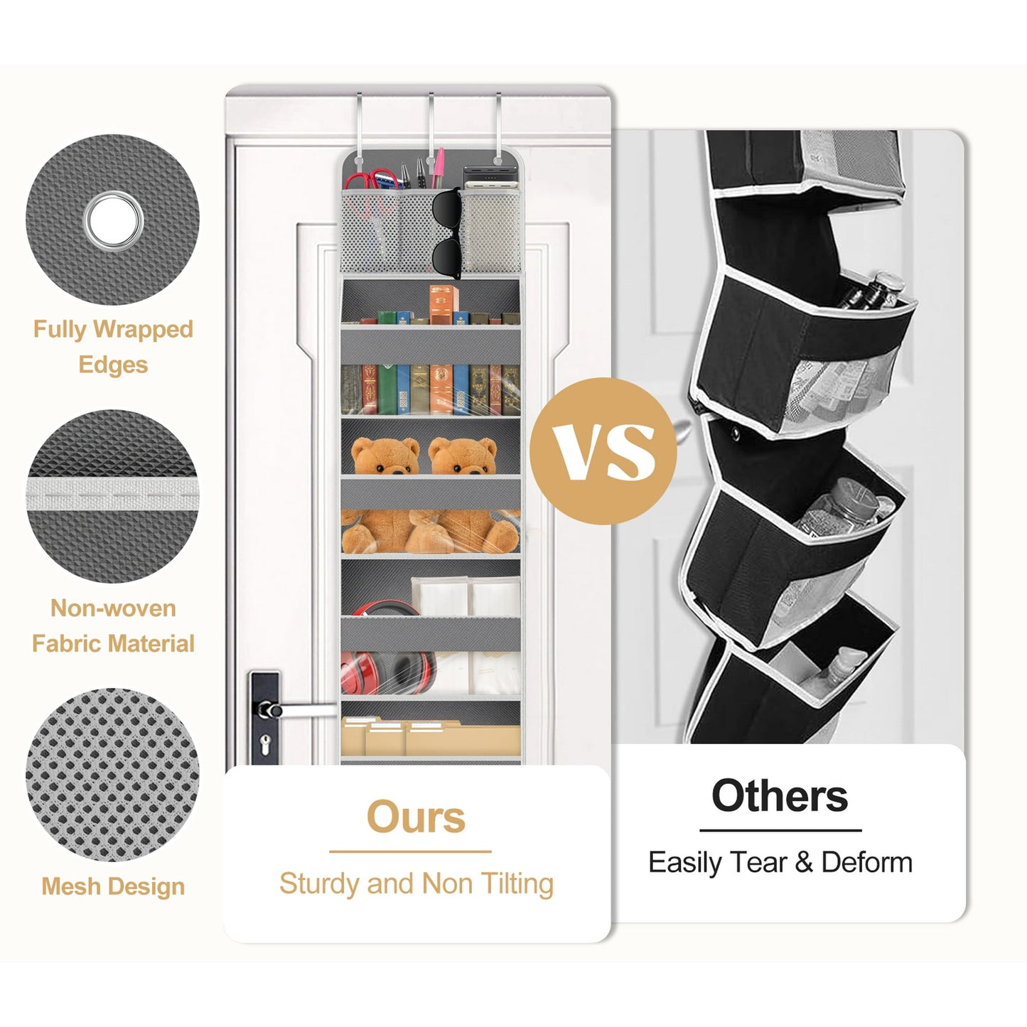 Scidweet Over The Door Organizer Storage, 1 Pack 6-Tier Large Capacity Hanging Door Organizer Bag with Clear Window for Home Kids Toys, Shoes, Diapers (Gray)