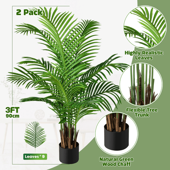 Scidweet 2 Pack Artificial Palm Trees, 3ft Fake Greenery Potted Plants Patio Plants for House Office Indoor Outdoor Decor