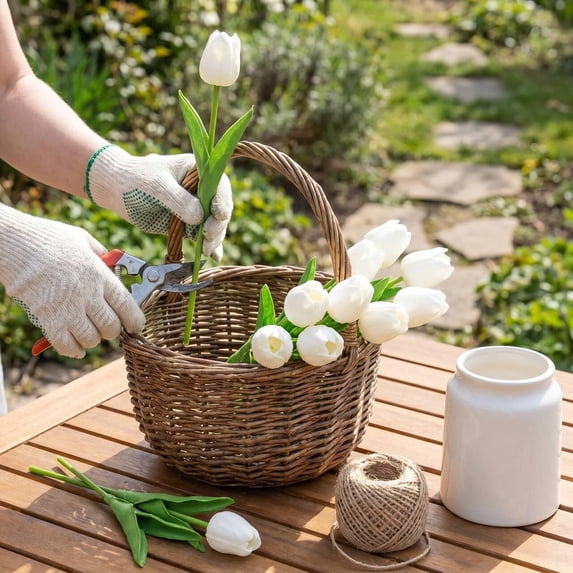 Scidweet 20 Pcs Artificial Flowers Fake Tulip, Faux Tulip Flowers for Spring Summer Indoor Table Wedding Home Decorations Mother's Day Easter Gifts, White