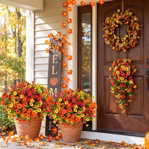 Scidweet Artificial Flowers for Outdoor, 12 Bundles Fake Silk Flowers Faux Plants for Fall Outside Indoor Outdoor Home Decor (Yellow, Orange, Red)
